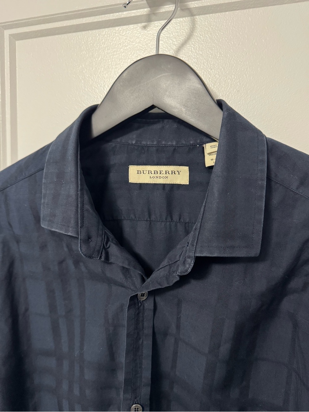 BURBERRY Men’s Cotton Tailored Fit Check Long Sleeve Shirt - Blue, Large - Picture 6 of 11